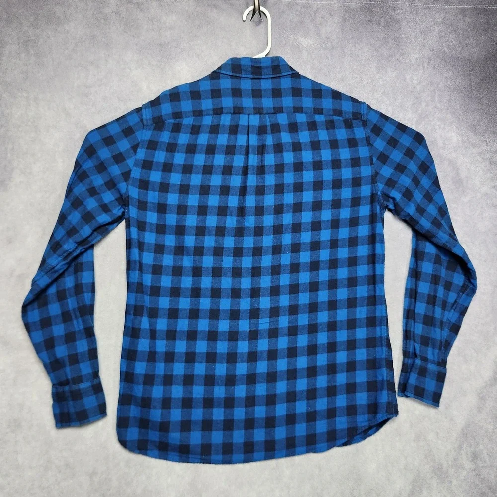J‎ Crew Flannel Shirts Mens Medium Slim Fit Blue Black Buffalo Plaid - Lot of 2